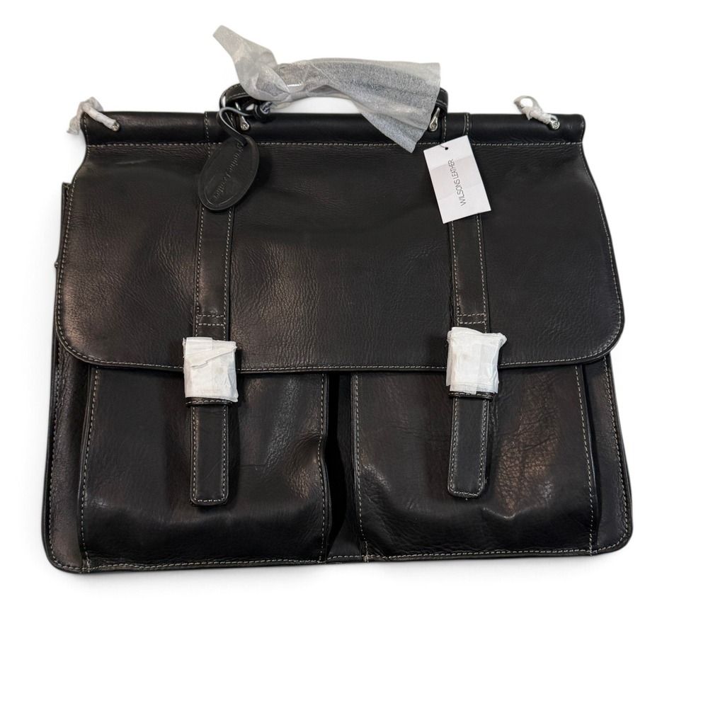 Wilsons Leather Black Genuine Leather Briefcase Laptop Bag 09029-01 NEW $350